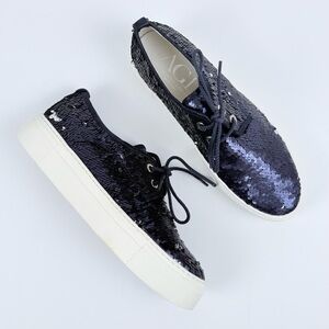 NWOB AGL Navy & Silver Sequin Glitter Platform Leather Sneaker Made in Italy 41